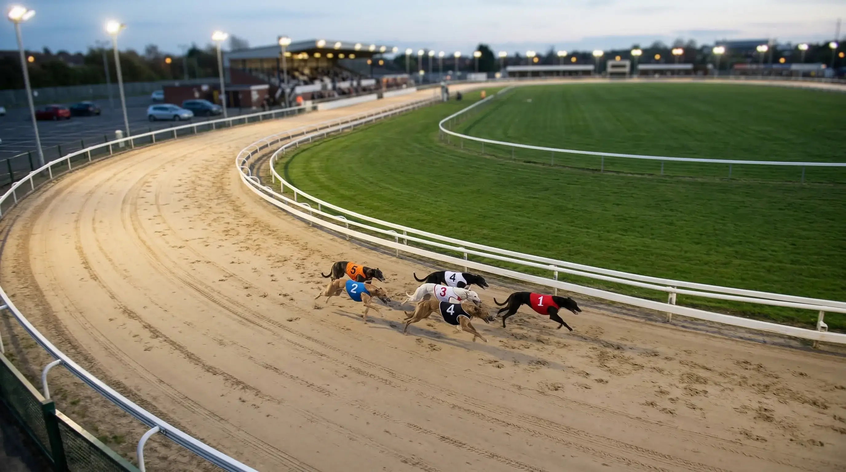 Aerial view of Monmore Green 419-metre oval greyhound track layout