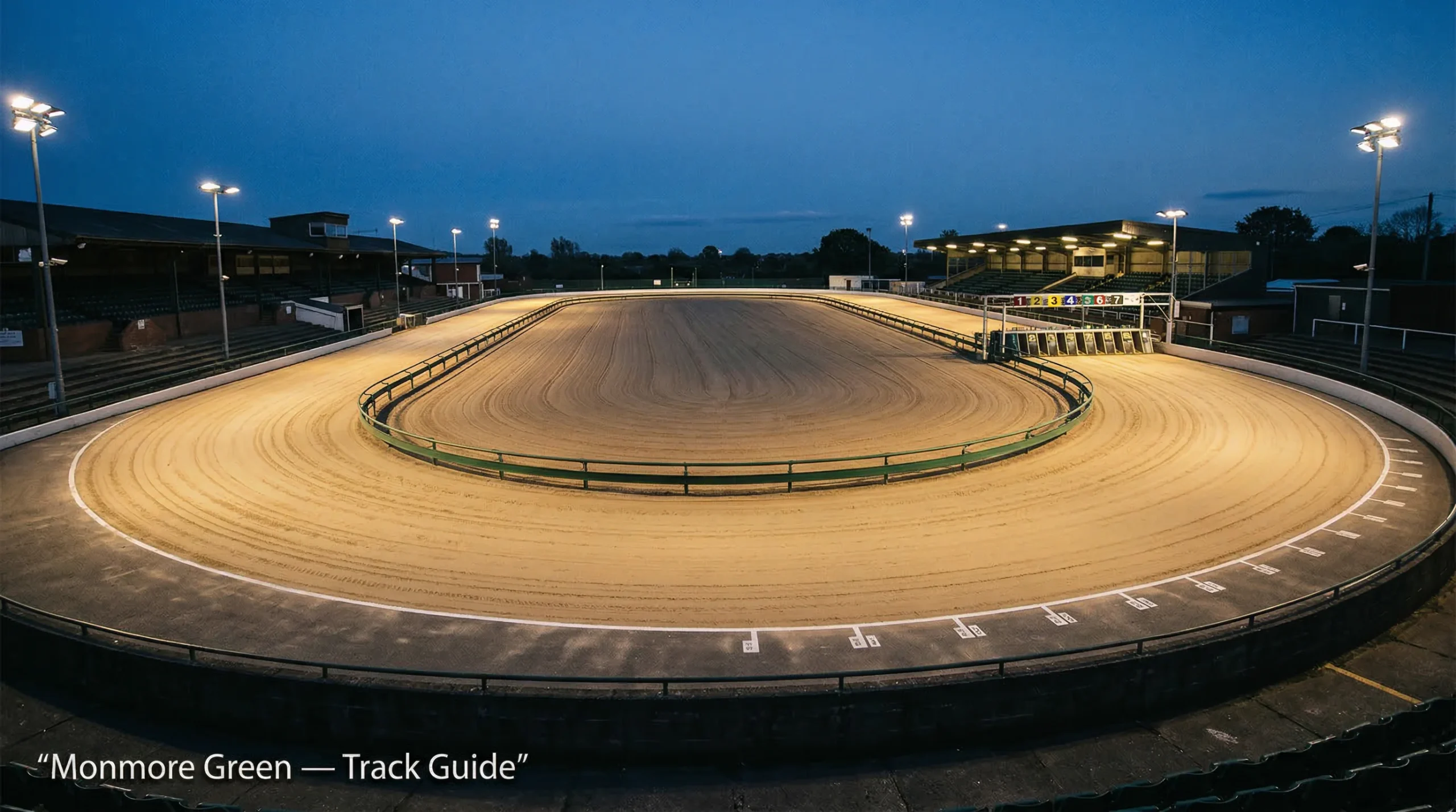 Monmore Green greyhound track layout showing distances, bends and racing lines